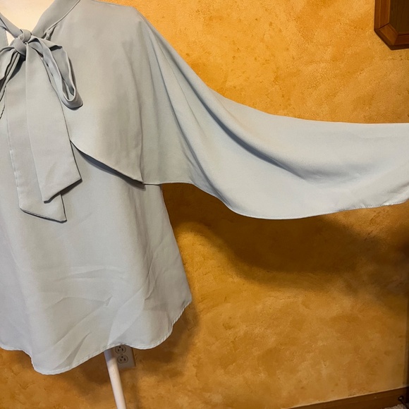 Chicwish - Light Blue Bowknot Cape Sleeves Blouse- Size M - Picture 5 of 12